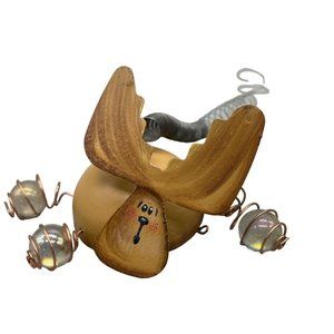 moose figurine ornament sprint brown Christmas beaded metal READ